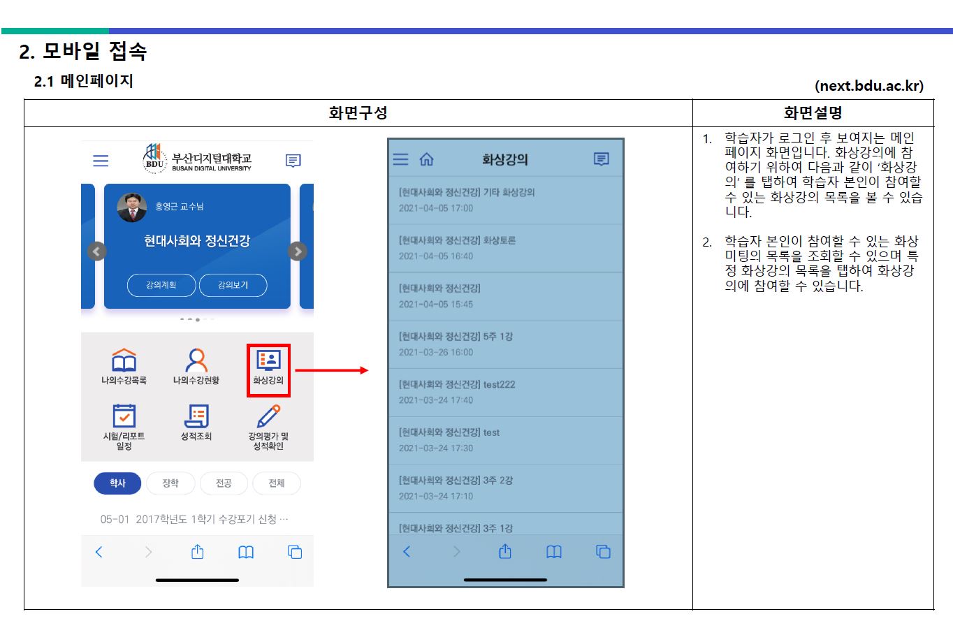 부산디지털대학교 화상강의 사용자매뉴얼